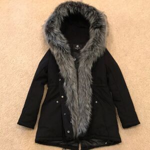Redial Faux Fur Black Parka New With Tags Size Small